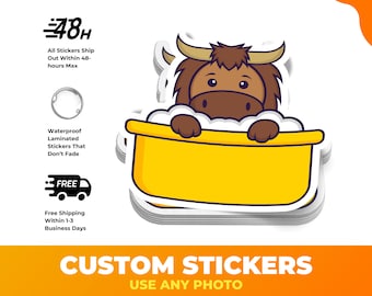 500 Custom Logo Stickers - Custom Photo Personalized Decal, Next Day Shipping