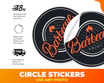 Custom Logo Circle Stickers, Personalized Circle Decals, Next Day Shipping