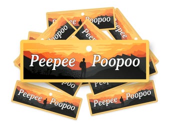 Peepee Poopoo Sticker, Funny Bumper Vinyl Decal Meme Sunset Hiker Design, Silly Meme Sticker for Laptop, Water Bottle, Car Window & More
