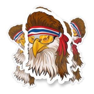 Adesivo divertente e cool con aquila americana, adesivo in vinile con mullet patriottico degli USA, adesivo con fascia per capelli in stile anni '80 con aquila calva per laptop, borraccia, auto