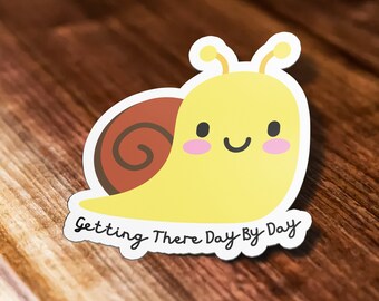 Getting There Day By Day Sticker, Cute Snail Sticker, Snail Waterproof Vinyl Sticker Decal for Laptop, Waterbottle and, Car
