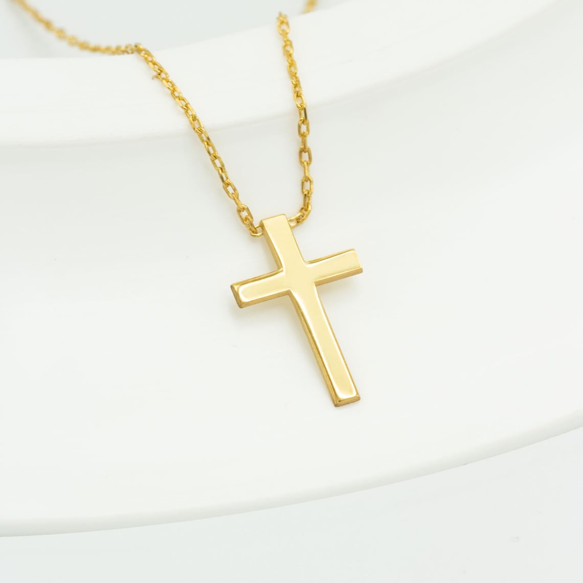 Handgemachte 14K Massive Gold Kreuz Halskette 18K Massiver Etsy