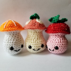 Crochet Summer Fruit Mushroom Amigurumi Plushie (Orange, Peach, Strawberry), Cute Cottagecore Mushroom Doll Toy - Handmade