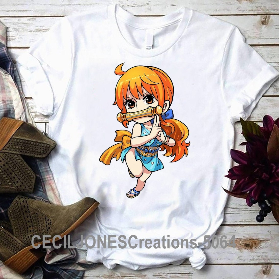 One Piece Nami Chibi TShirt Nami Shirt One Piece Tee 5064 Etsy