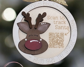 Real Santa Tracker Reindeer Ornament | Christmas Ornament | Unique Handcrafted Ornament | Hand Painted Ornaments | QR Code for Santa Tracker