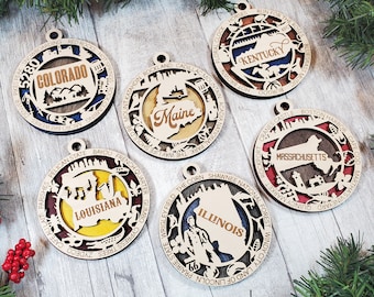 State Ornaments, 52 different states including Ohio, New York, Indiana, Maine, California, Indiana, Illinois, Florida, Kentucky, Colorado