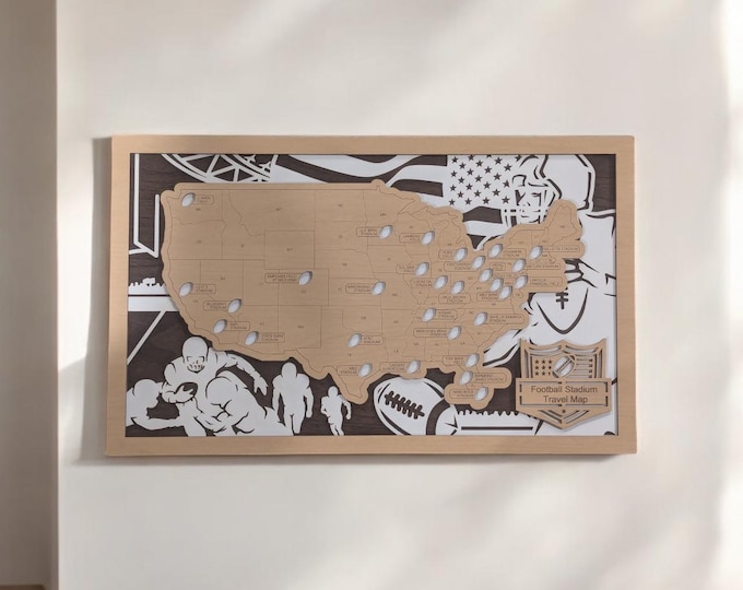 Wooden Football Stadium Travel Tracker Map | Laser-Cut Man Cave Decor