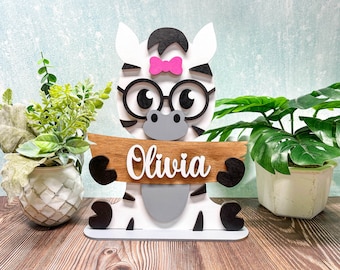 Personalized Zebra Name Stand | Adorable Room Decor | Free Personalization | Customize Name | Girl or Boy | With or Without Bow