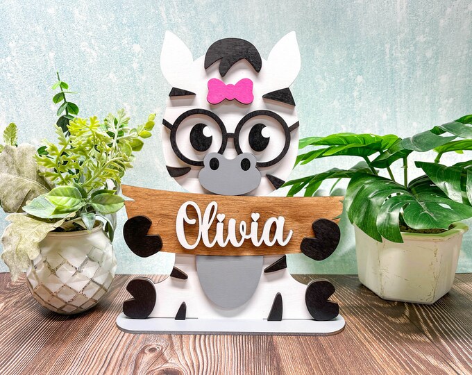 Personalized Zebra Name Stand | Adorable Room Decor | Free Personalization | Customize Name | Girl or Boy | With or Without Bow