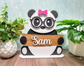 Personalized Panda Name Stand | Adorable Room Decor | Free Personalization | Customize Name | Girl or Boy | With or Without Bow