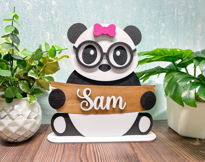 Personalized Panda Name Stand | Adorable Room Decor | Free Personalization | Customize Name | Girl or Boy | With or Without Bow