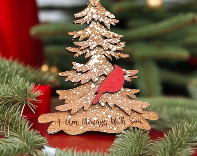 Remembrance Tree Ornament | I Am Always With You | Christmas Ornaments | Cardinal in a Tree | Handcrafted Wooden Ornament