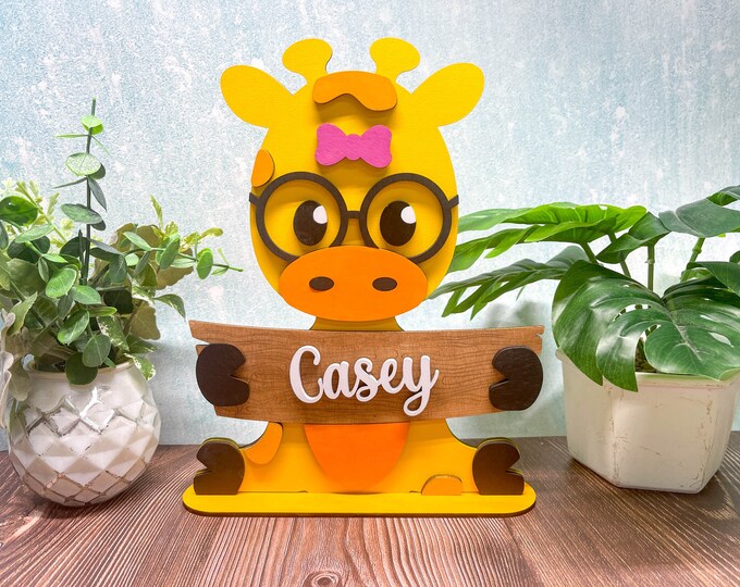 Personalized Giraffe Name Stand | Adorable Room Decor | Free Personalization | Customize Name | Girl or Boy | With or Without Bow