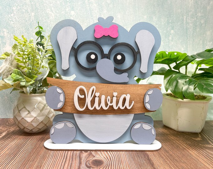 Personalized Elephant Name Stand | Adorable Room Decor | Free Personalization | Customize Name | Girl or Boy | With or Without Bow