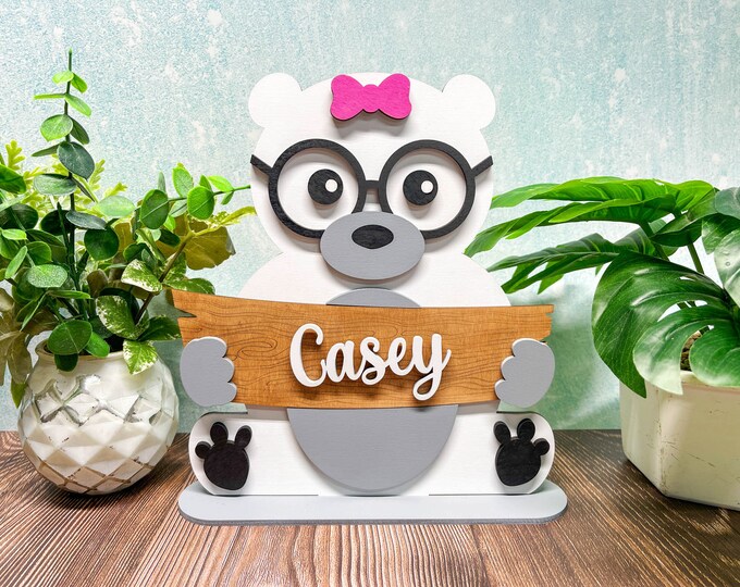 Personalized Polar Bear Name Stand | Adorable Room Decor | Free Personalization | Customize Name | Girl or Boy | With or Without Bow