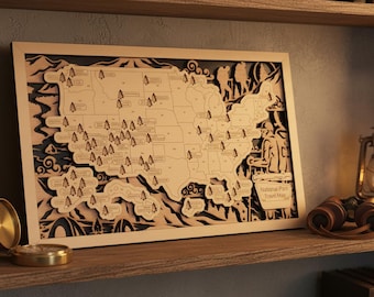 Wooden National Park Travel Map | Precision Fit Tracker | 63 US Parks Wall Art