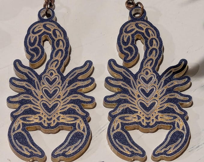 Blue & Gold Scorpion Earrings