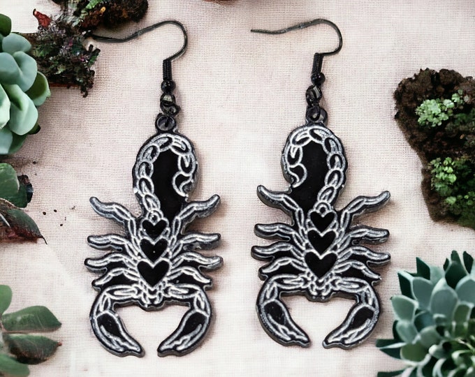 Black and White Scorpion Earrings