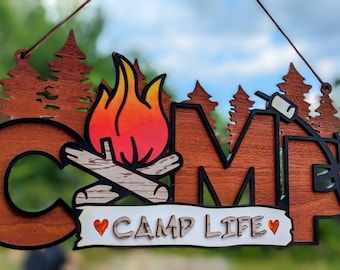 Camp Life Hanging Sign | Wooden Sign | Outdoor Sign | Sign for Camping | Cabin Sign | Outdoor Decor