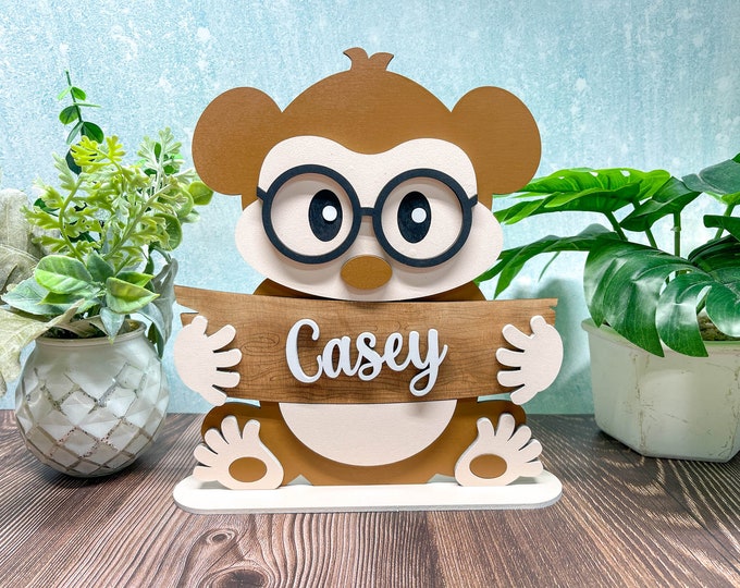 Personalized Monkey Name Stand | Adorable Room Decor | Free Personalization | Customize Name | Girl or Boy | With or Without Bow
