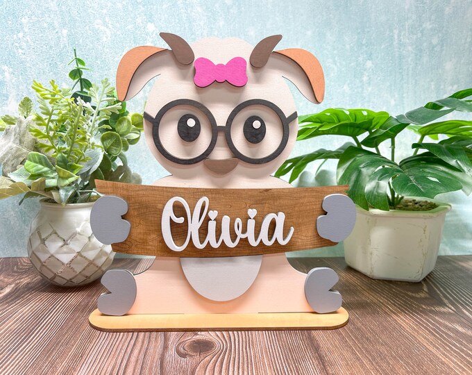 Personalized Goat Name Stand | Adorable Room Decor | Free Personalization | Customize Name | Girl or Boy | With or Without Bow