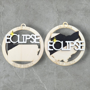 2024 Eclipse Keepsake, Path of totality states magnet or ornament, Eclipse Souvenir - 12 different states Ohio, New York, Indiana, Maine