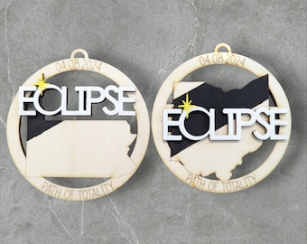 2024 Eclipse Keepsake, Path of totality states magnet or ornament, Eclipse Souvenir - 12 different states Ohio, New York, Indiana, Maine