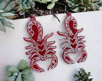 Red and White Scorpion Earrings