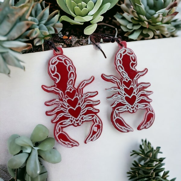 Red and White Scorpion Earrings