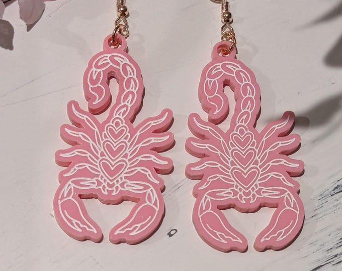 Pink & White Scorpion Earrings