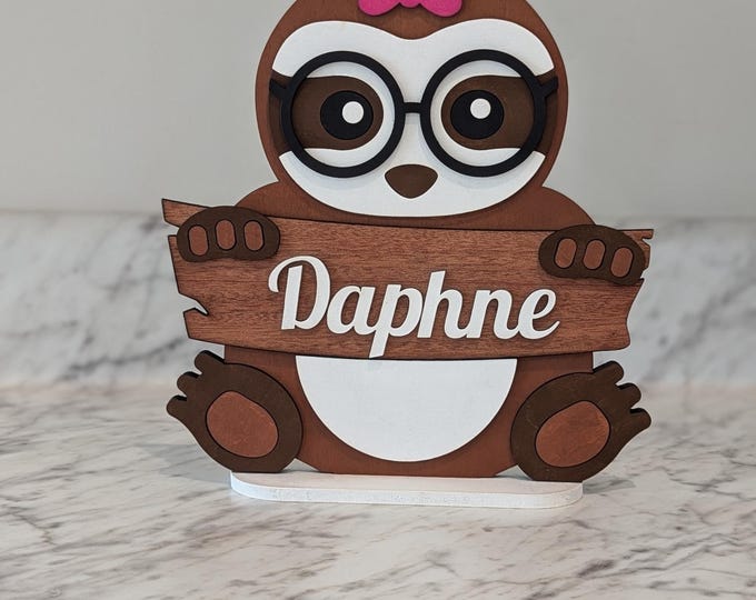 Personalized Sloth Name Stand | Adorable Room Decor | Free Personalization | Customize Name | Girl or Boy | With or Without Bow