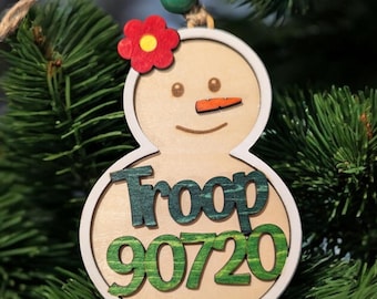 Personalized DIY Snowman Ornament, Group Gift Idea, Edit for Name or even Troop/Group Numbers