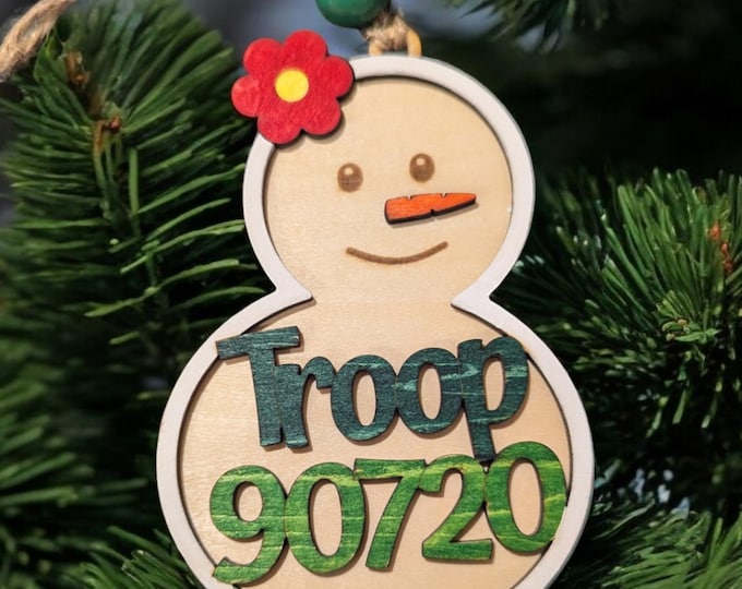 Personalized DIY Snowman Ornament, Group Gift Idea, Edit for Name or even Troop/Group Numbers