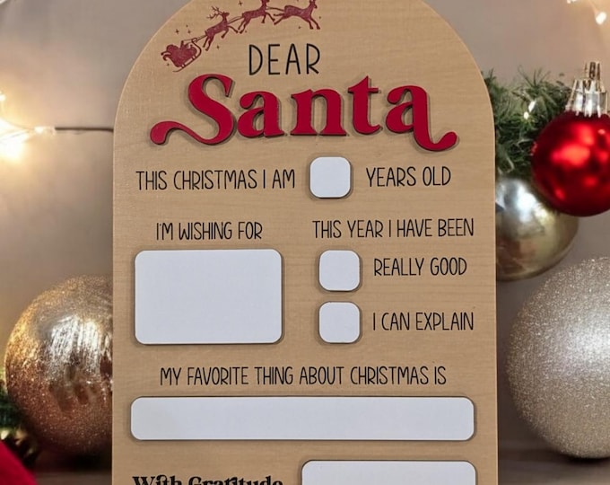 Dear Santa Board, Santa Dry Erase, Kids Christmas List Sign, Dry Erase Christmas Sign, Dear Santa Wish List, Christmas Photo Prop