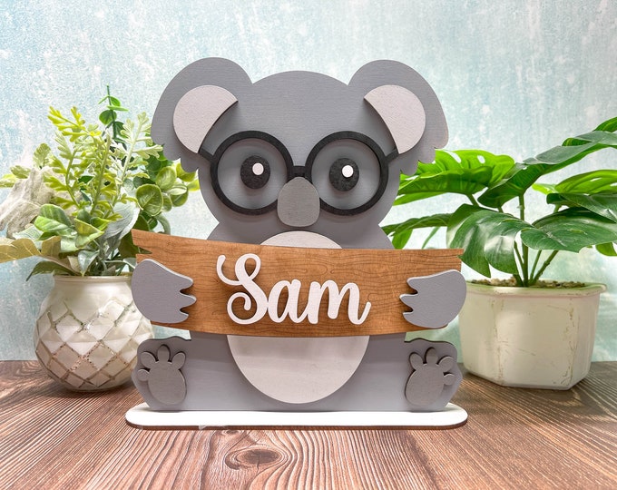 Personalized Koala Name Stand | Adorable Room Decor | Free Personalization | Customize Name | Girl or Boy | With or Without Bow