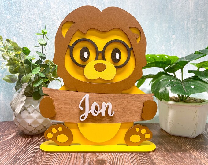 Personalized Lion Name Stand | Adorable Room Decor | Free Personalization | Customize Name | Girl or Boy | With or Without Bow