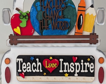 Teachers Change the World | Teacher Gift | All Seasons Farmhouse Truck | Interchangeable Farmhouse Truck Starter | Mantle Decor | Home Decor