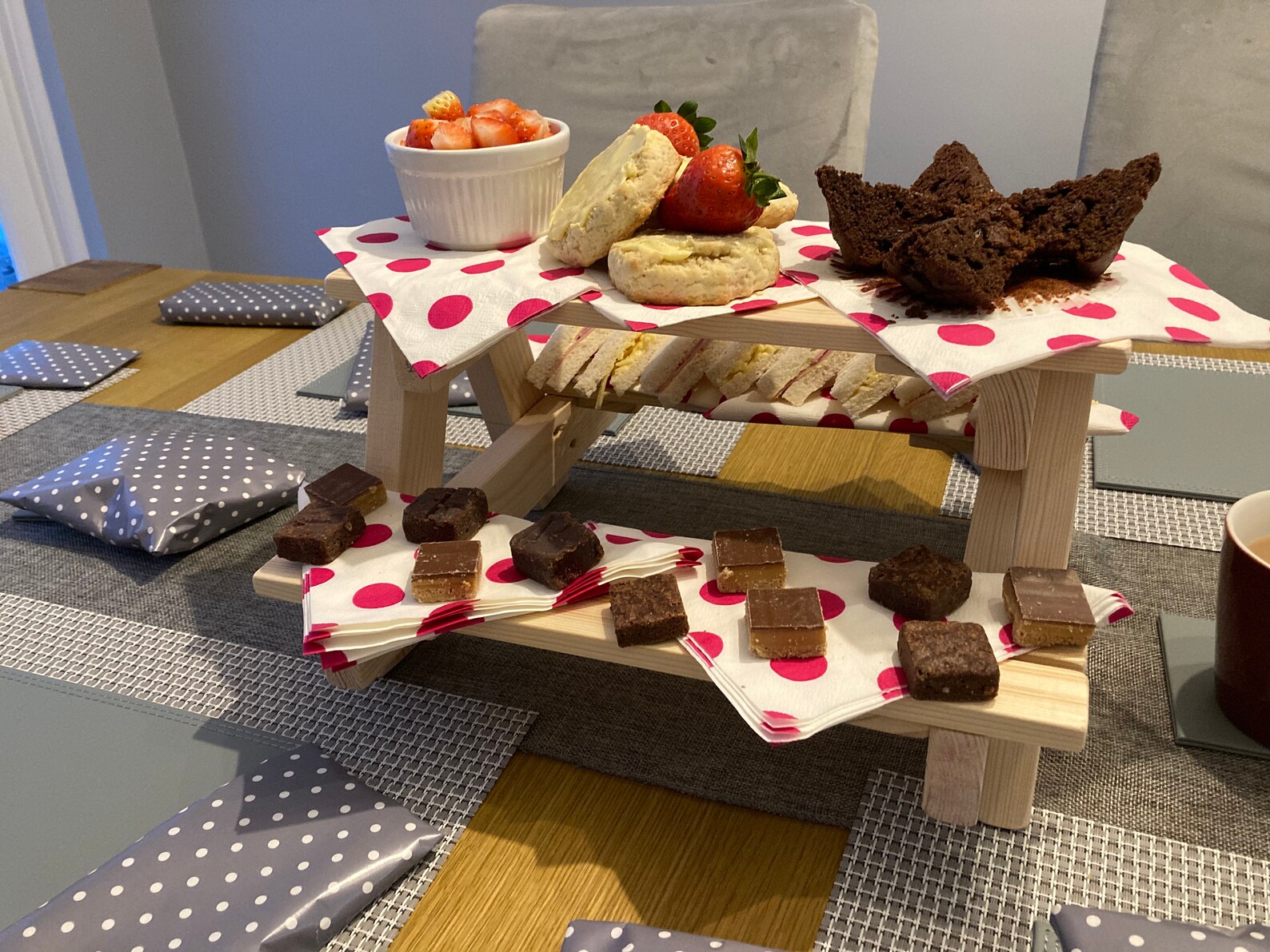 Mini afternoon tea picnic bench cupcake stand food display Etsy