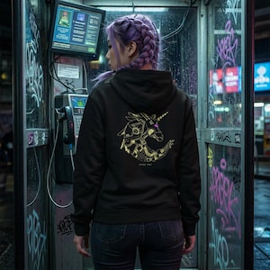 Sudadera con capucha de unicornio cyberpunk / Gráfico trasero de unicornio mecánico neón / Gundam / Mech / Hacker / Fe / Equipamiento para motociclistas / Cultura automovilística / PROYECTO OMEGA