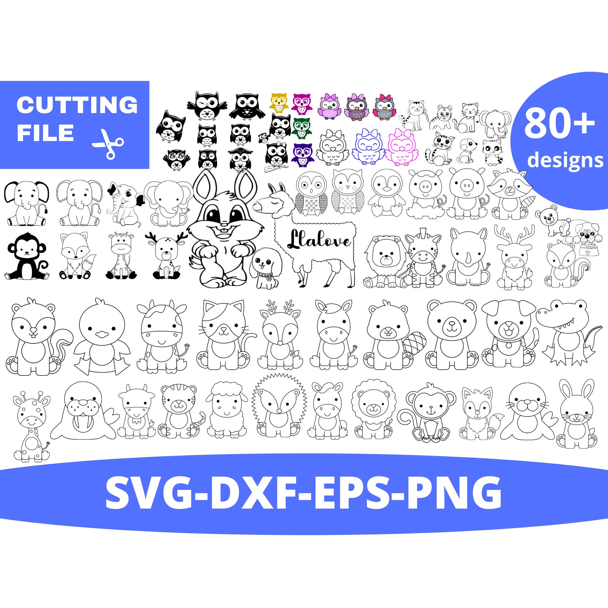 86 Animals Bundle Outline SVG Cut File Baby Safari Animals | Etsy UK