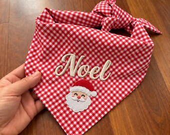 Personalized Holiday Dog Bandana, Custom Embroidered Name Gingham Scarf, Christmas Pet Accessory, Festive Dog Gift, Cat Bandana