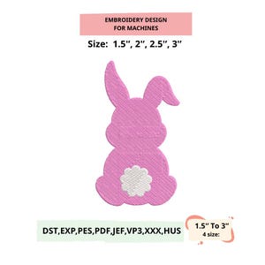 Påskhare Mini 4 Maskinbroderidesign Påskhare Silhuett Broderidesign Söt Rosa Hare Bakifrån