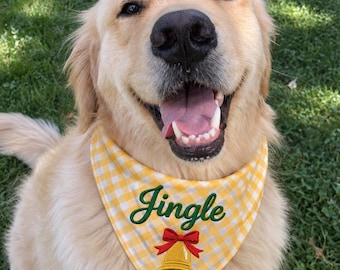 Personalized Christmas Dog Bandana, Custom Name Embroidered Gingham Pet Scarf, Holiday Dog Bandana, Christmas Gift for Pets