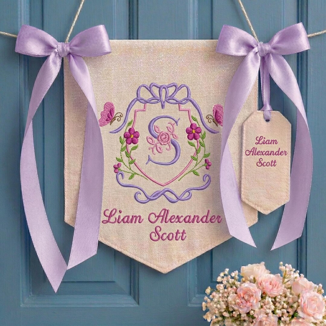 Personalized Embroidered Baby Banner, Linen Hospital Door Sign, Nursery ...