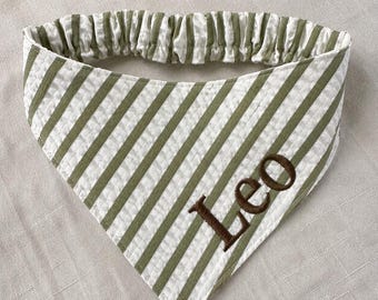 Custom Dog Bandana with Elastic, Personalized Embroidered Pet Scarf, Scrunchie Dog Bandana Seersucker, Slip On Puppy Bib Dog Birthday Gift