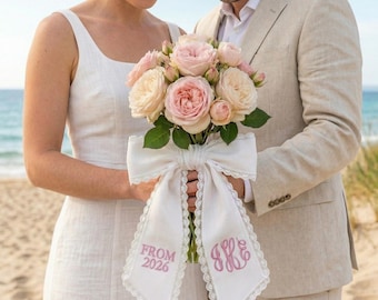 Personalized Lace Trim Bouquet Sash, Custom Monogram Ribbon, Graduation Keepsake