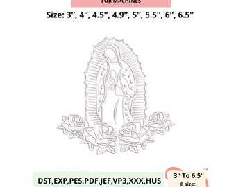 Diseño de bordado de la Virgen María, Arte lineal de Nuestra Señora de Guadalupe PES DST, Archivo de bordado religioso, Diseño de puntada católica, Contorno de Guadalupe
