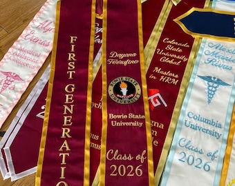 Custom Graduation Stole Class of 2026 | Personalized Nursing Sash for Graduates | First Generation Graduate Gift | Embroidered Regalia