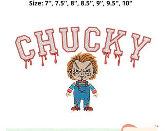 Zestaw projektów haftu Chucky Horror, plik haftu do filmu grozy, 7 rozmiarów, przerażający wzór haftu maszynowego na Halloween
