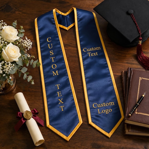 Personalized Graduation Stole, Custom Text and Logo Grad Sash, Custom Graduation Gifts for Her Him, Class of 2026 Graduation Accessories
